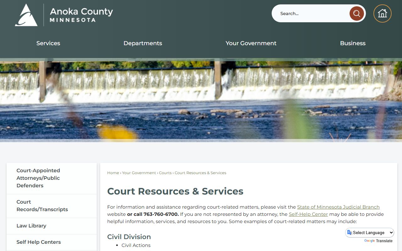 Anoka County Court Administrator court resources and services page