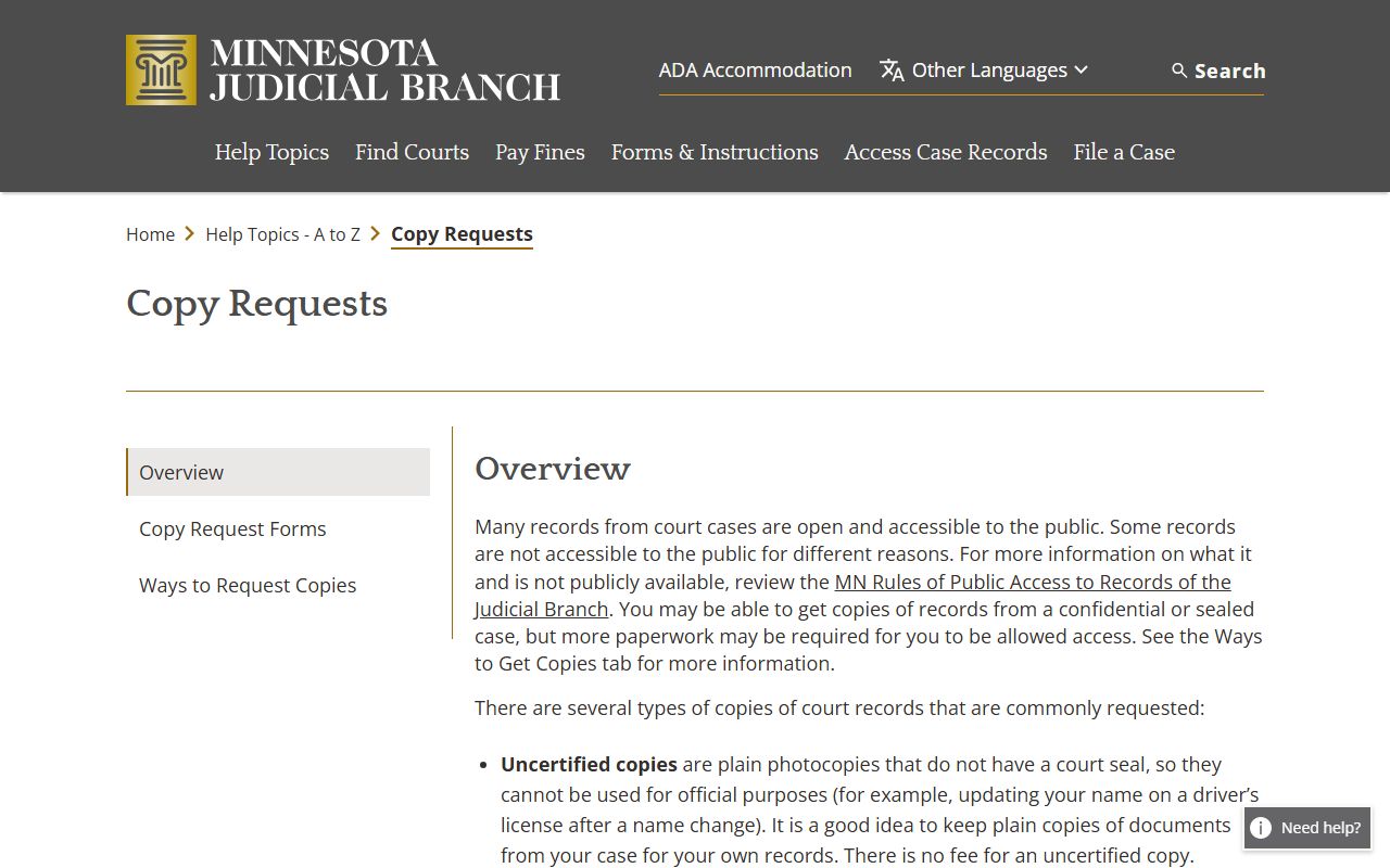 Anoka County court records Judicial Branch copy request source