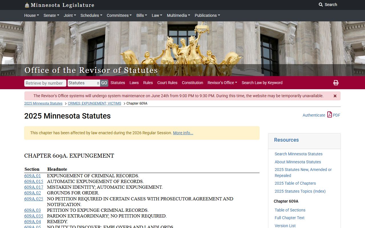 Anoka County criminal court records Minnesota Statutes chapter 609A source