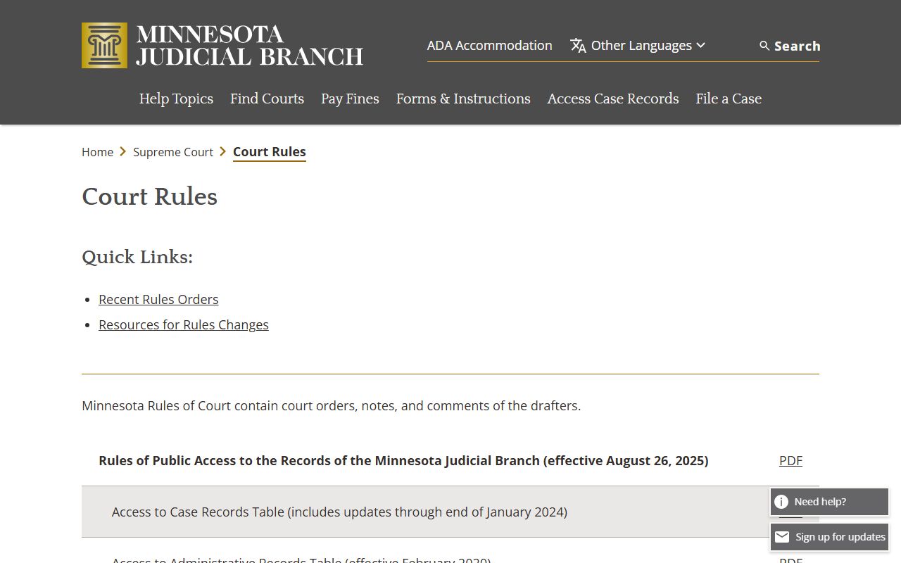 Anoka County District Court records court rules page