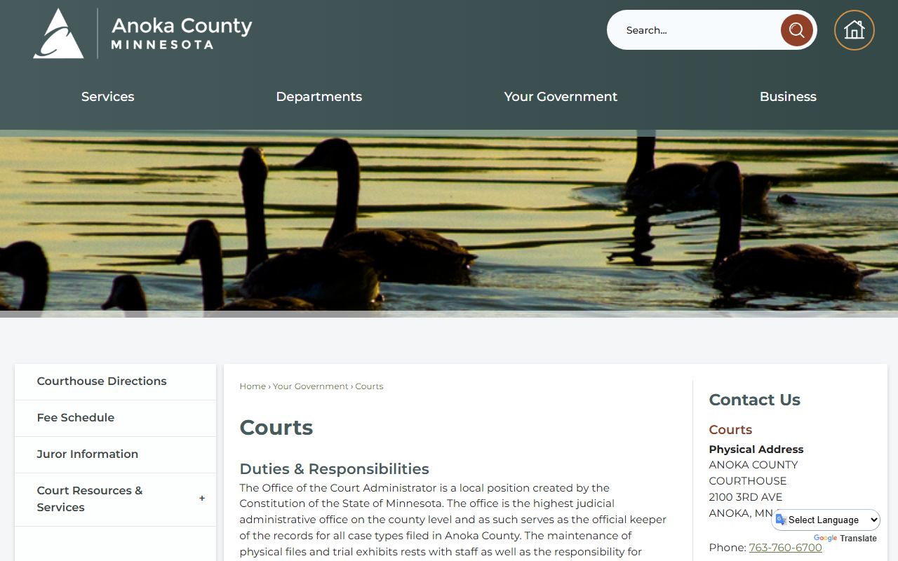 Anoka County Court records court administrator page