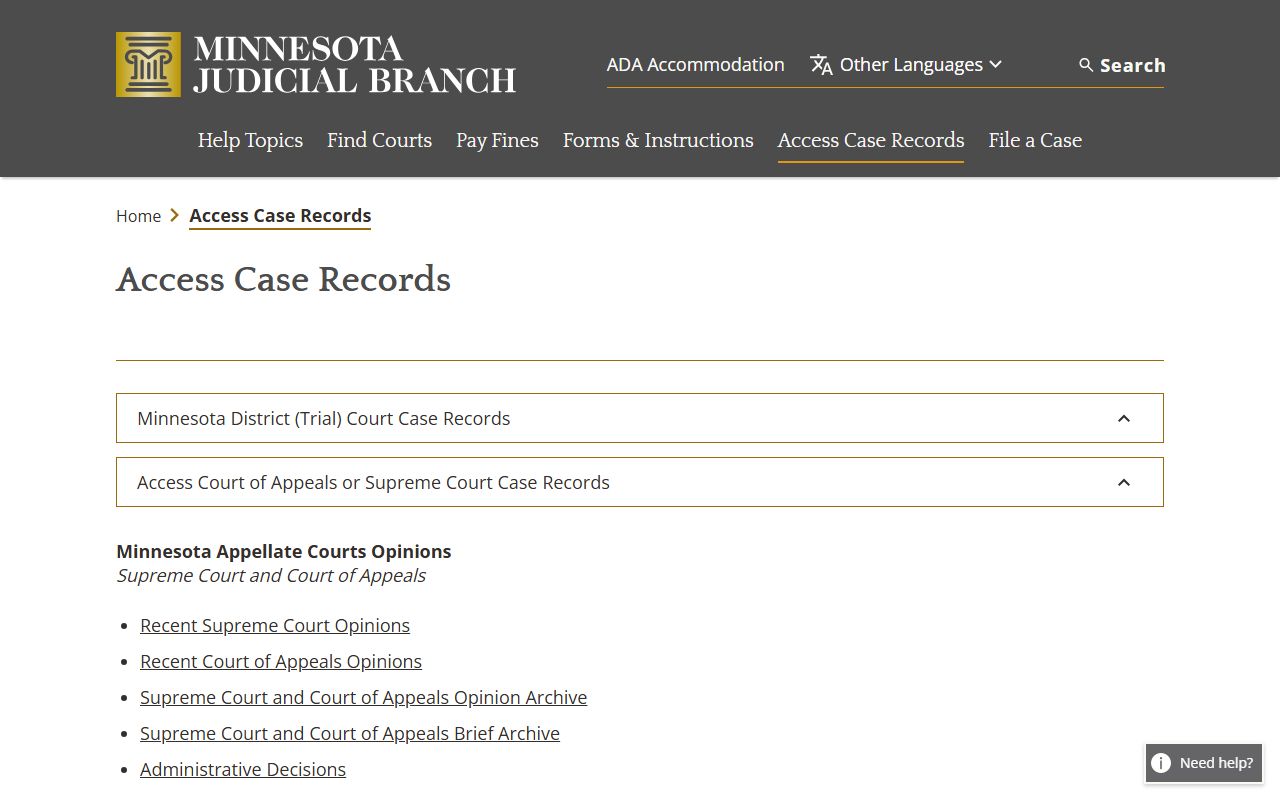 Anoka County Court records access case records portal