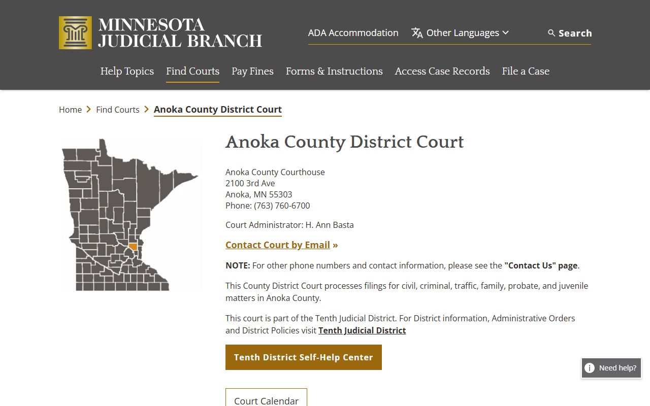 Anoka County Court records District Court page
