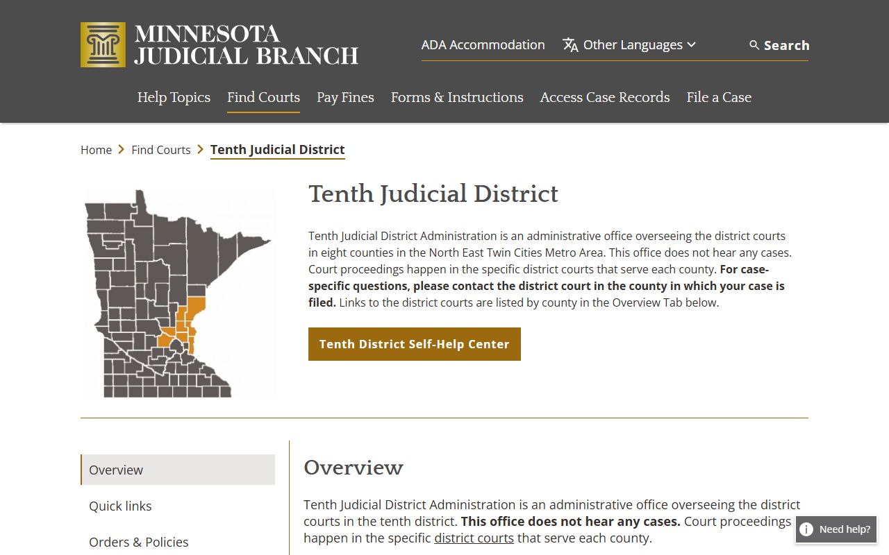 Anoka County Court records Tenth Judicial District page