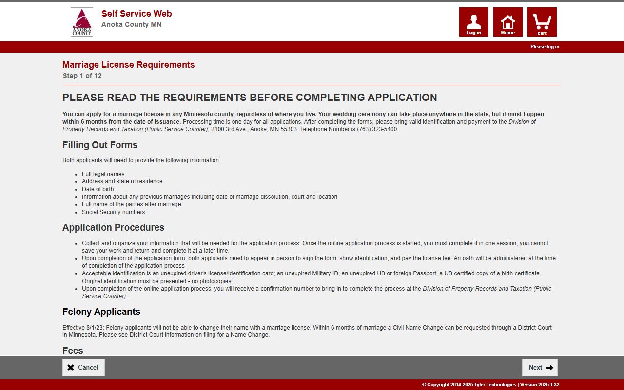 Anoka County marriage records online license application wizard
