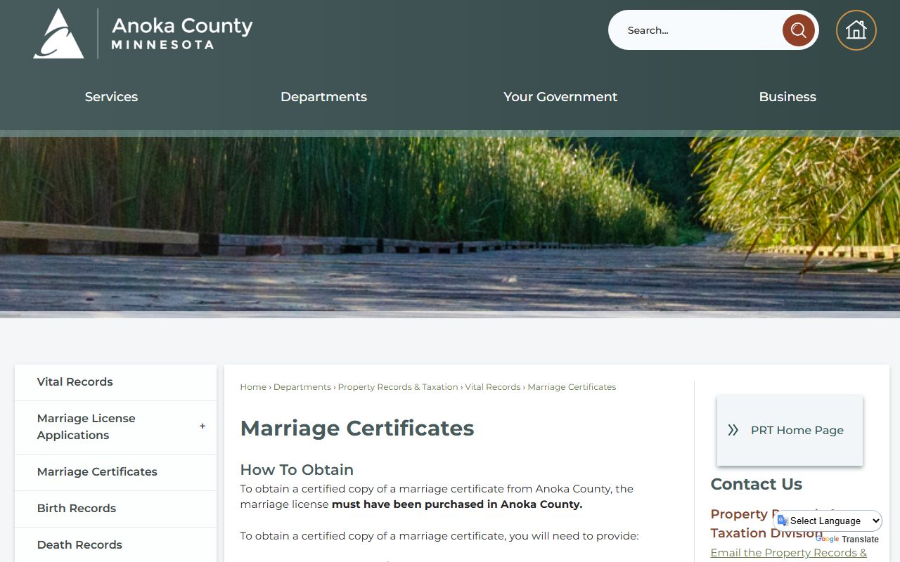 Anoka County marriage records marriage certificates page