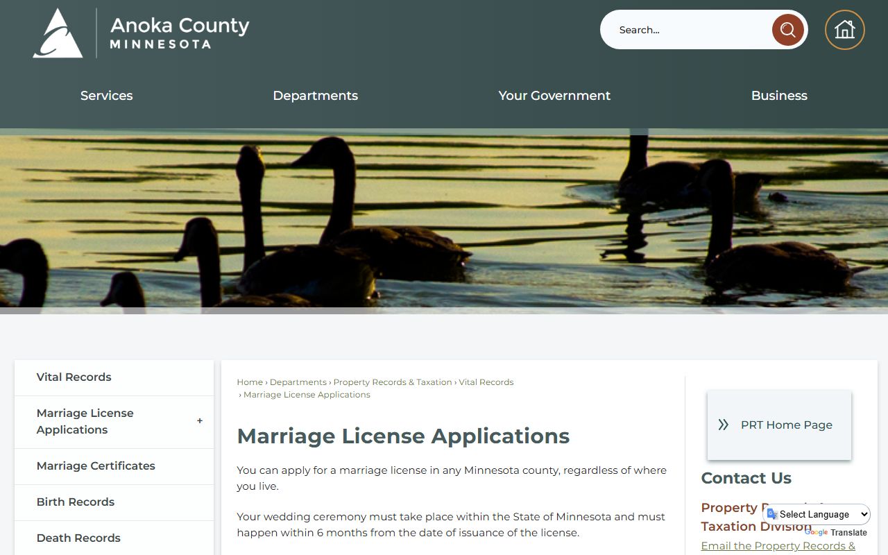 Anoka County marriage records marriage license application page