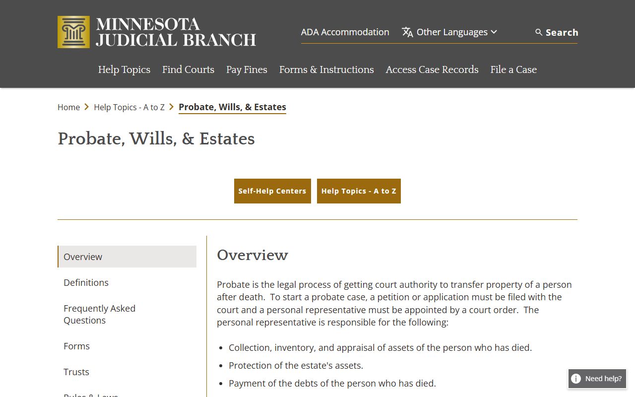 Anoka County probate records Minnesota Judicial Branch probate help topic