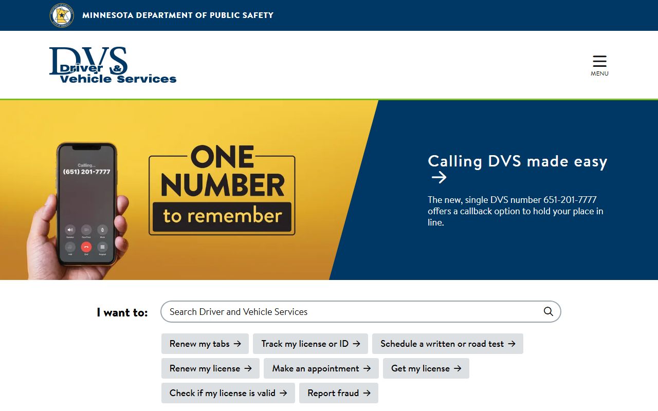 Minnesota Drive portal for driver and vehicle services