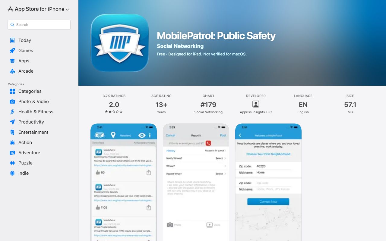MobilePatrol Public Safety Apple App Store page