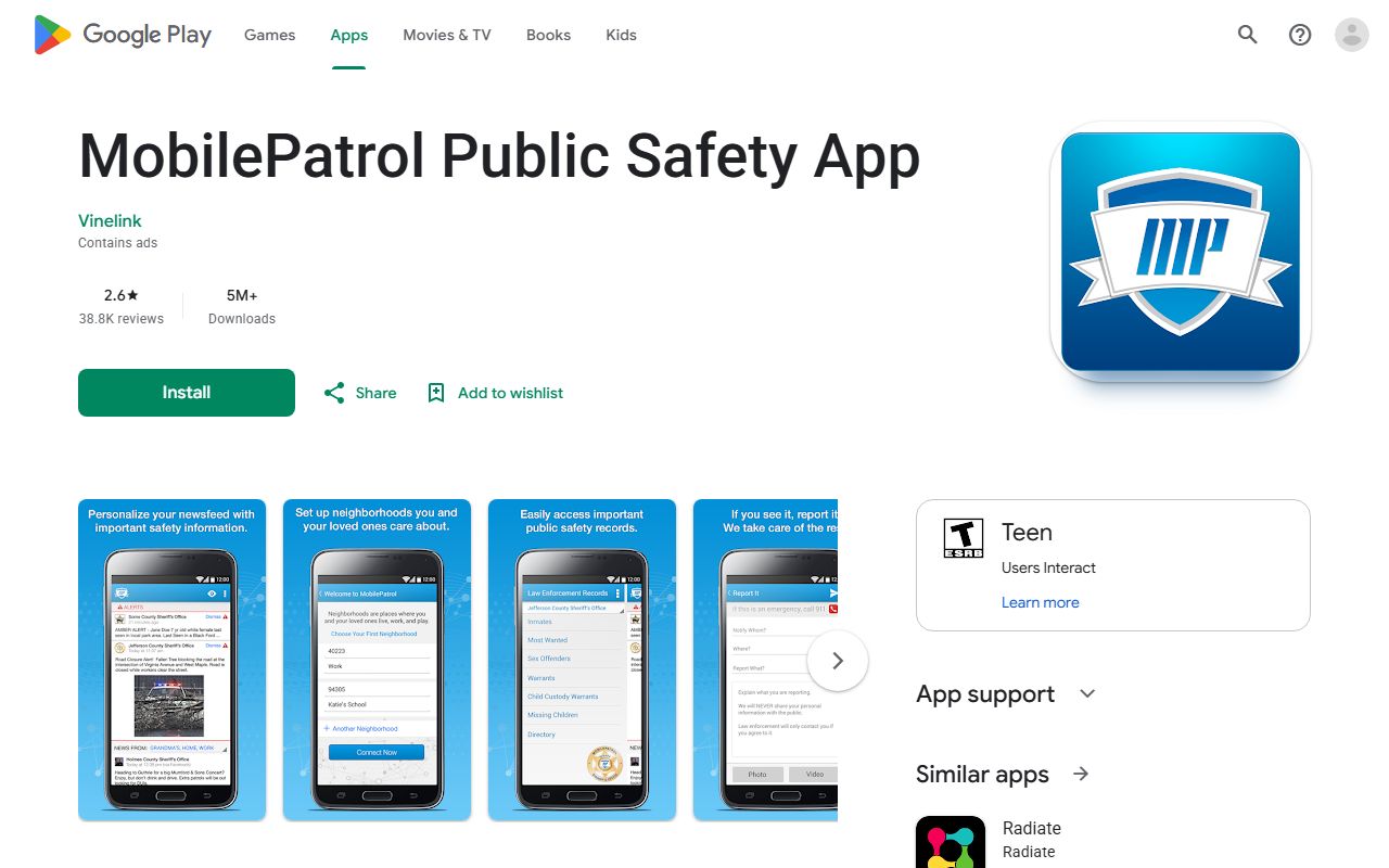 MobilePatrol Public Safety Google Play page